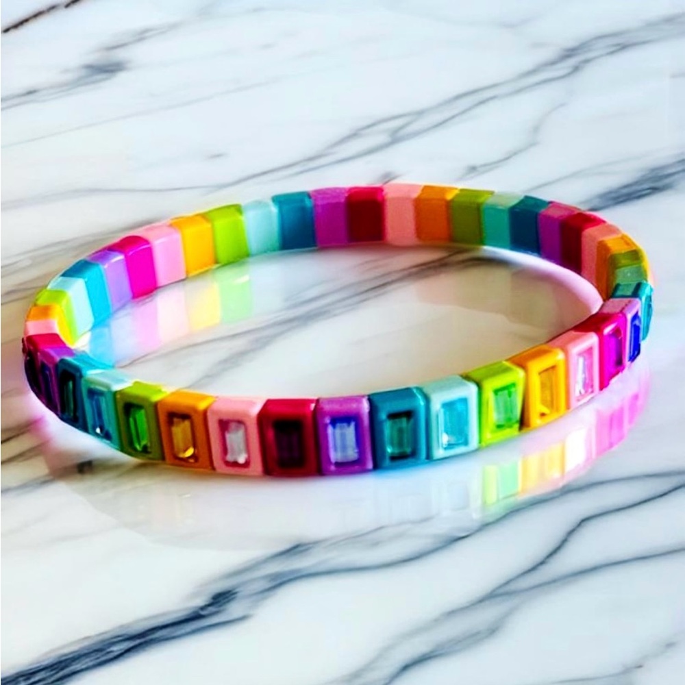 Rainbow Enamel Stretch Bracelet